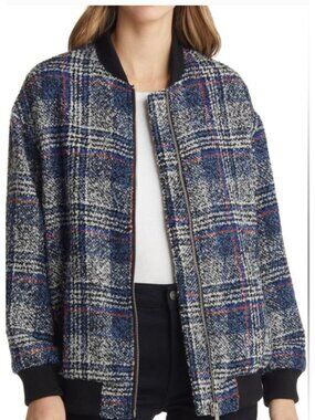 Avec les filas plaid tweed bomber jacket